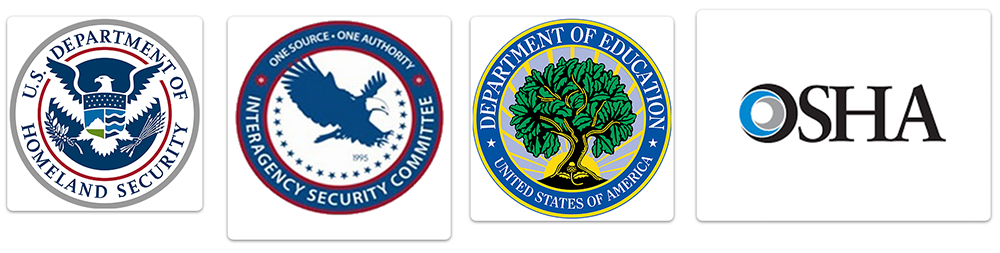 US Dept. of Homeland Security Logo, Interagency Security Committee Logo, Department of Education Logo, OSHA Logo
